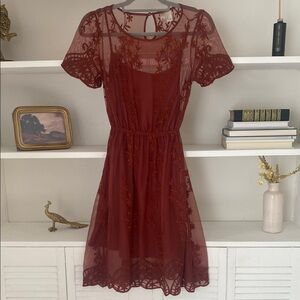 Charming Red/Burgundy Flutter Sleeve Midi Sundress for Wedding Guests